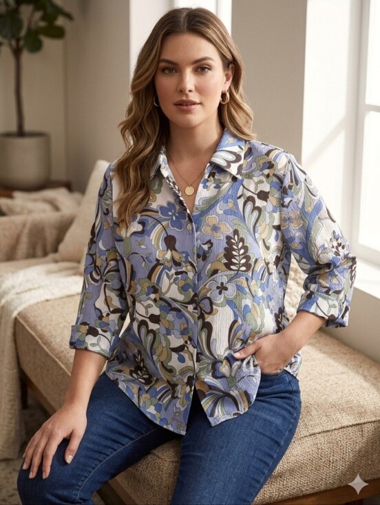 Alfred Dunner Tops - Alfred Dunner Womens Sheer Blouse Vintage Blue & Tan Floral Paisley Sz 14